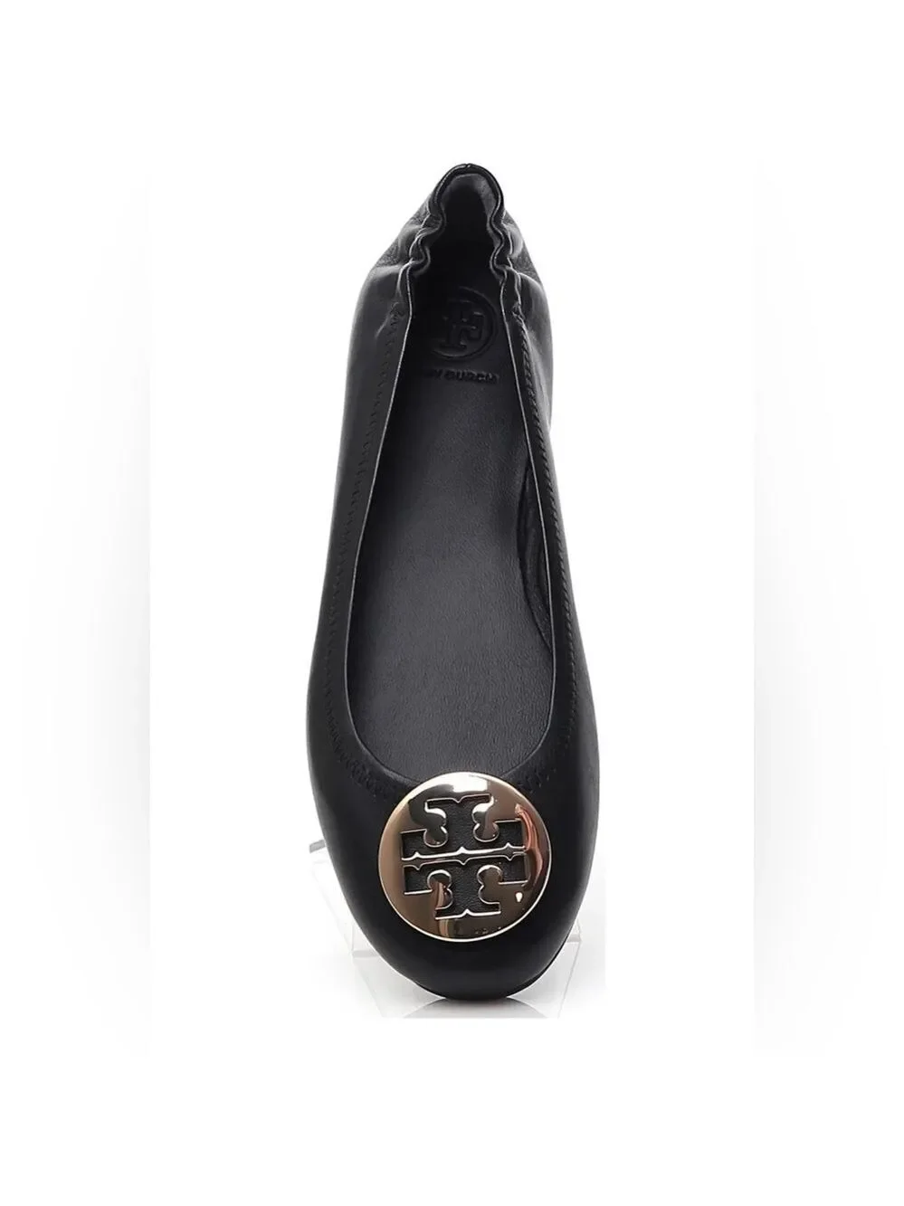 Tory Burch Minnie Travel Ballet Flats in Black and Silver Logo. Size 9